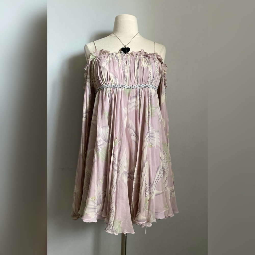 Y2K Marchesa Notte Silk Floral Purple Milkmaid babydoll mini dress